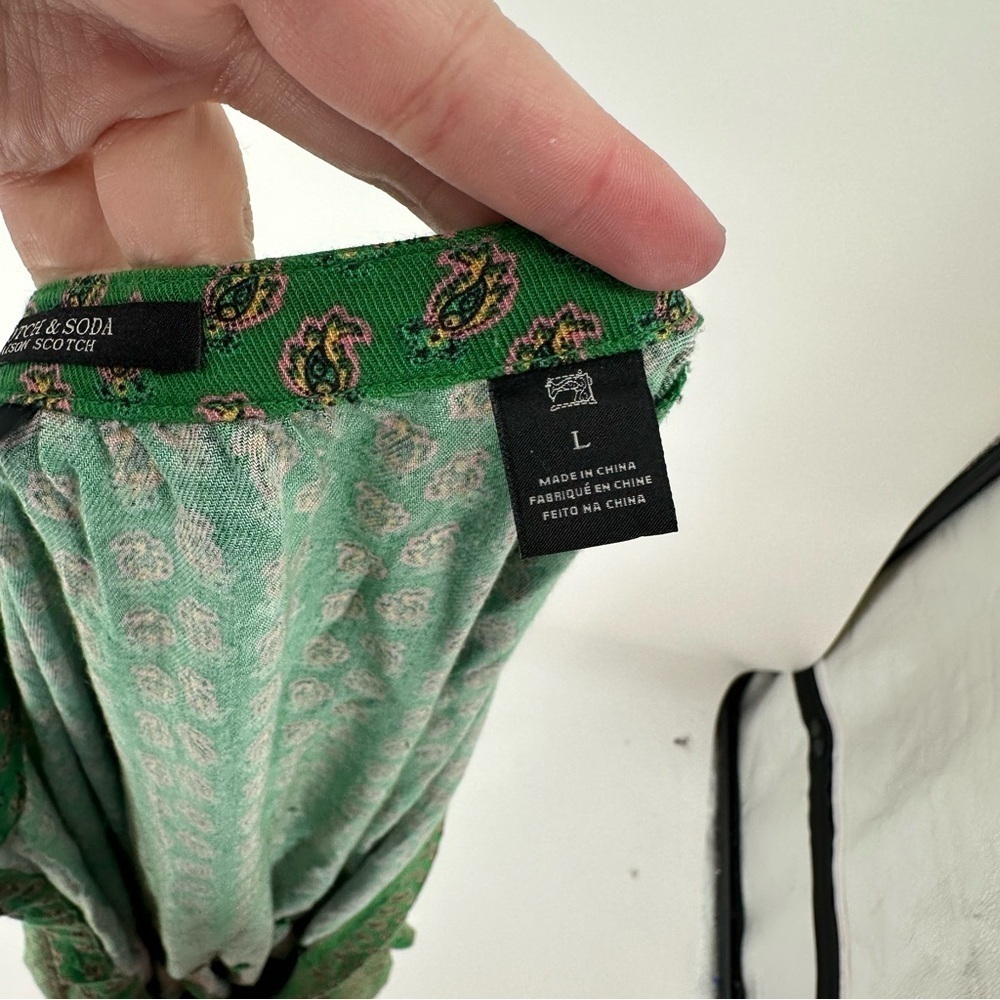 SCOTCH & SODA Size L Tie Front Jumpsuit Kelly Green Paisley Bamboo Beach Romper - Picture 5 of 10
